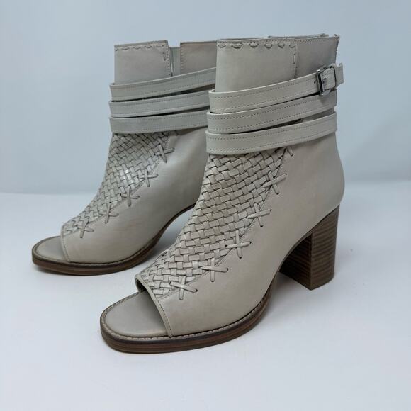 Vintage Foundry Co Boots Women's 8.5 Beige Lexi Open Toe Leather Preppy - Picture 7 of 15
